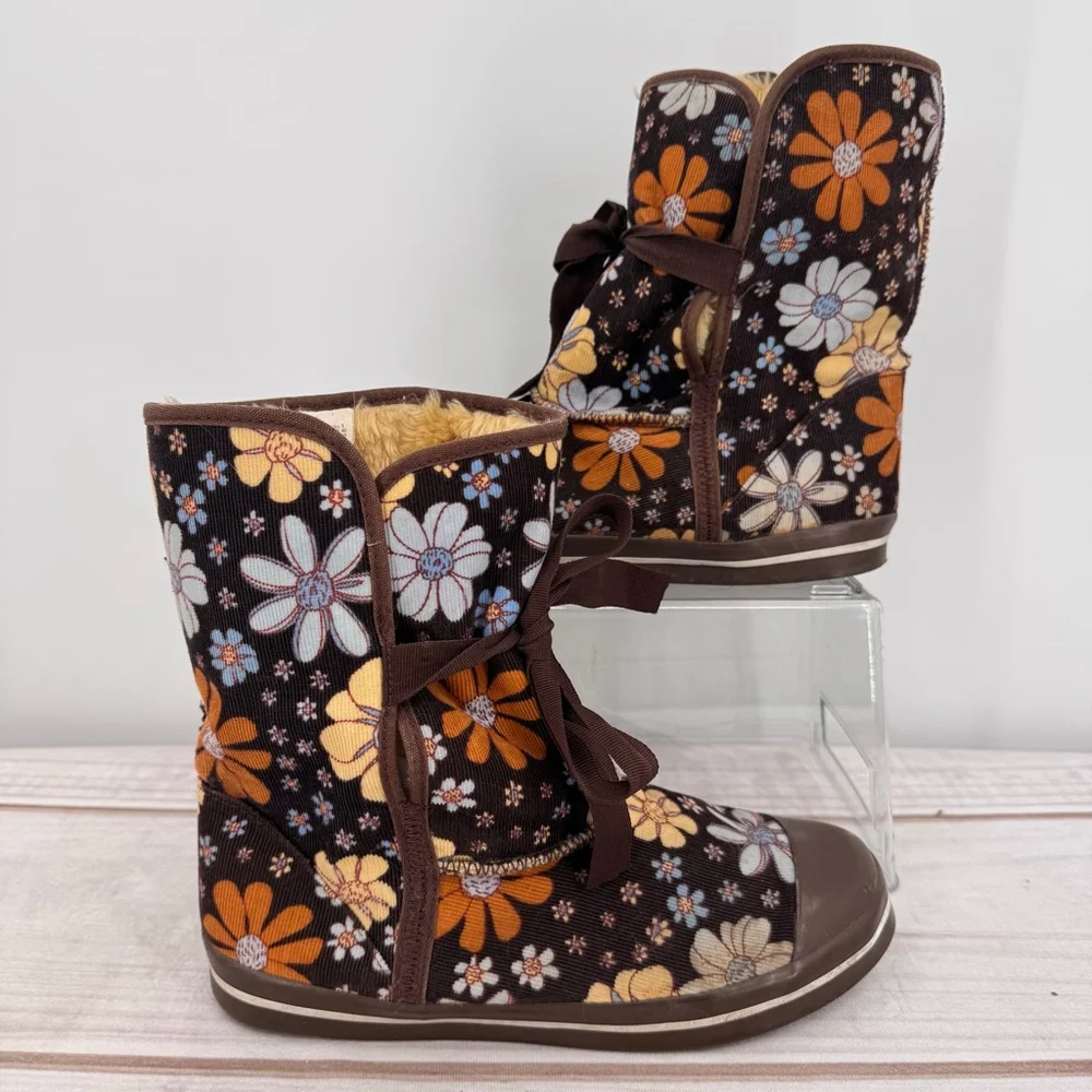 No Boundaries Lexie Boots Brown Corduroy Retro Floral Flower Power Boho Hippie 8